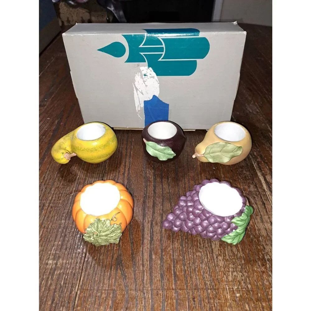 Vintage 2001 Partylite P7258 Harvest Medley 5pc Tealight Votive Candle Holders